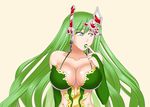  bluebullpen breasts cleavage final_fantasy final_fantasy_iv finger_in_mouth green_eyes green_hair large_breasts lipstick long_hair makeup rydia 