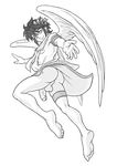  1boy ass barefoot feathered_wings feathers feet hair_ornament kid_icarus male_focus monochrome penis pit_(kid_icarus) short_hair solo szadek tagme testicle toes uncensored wings 