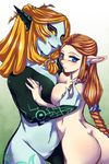  2girls artist_name ass blue_eyes breast_press brown_hair inuki looking_at_viewer midna midna_(true) multiple_girls no_pussy nude orange_hair pointy_ears princess_zelda red_eyes spoilers the_legend_of_zelda the_legend_of_zelda:_twilight_princess yuri 