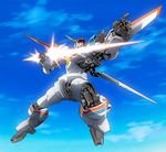  80s d-1 flying foreshortening kikou_senki_dragonar mecha no_humans oldschool platin_(alios) sky weapon wings 