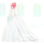  1girl aqua_eyes bare_shoulders breasts dress elbow_gloves flower gloves lazy_rabbit long_hair pink_hair ponytail rubia_natwick tales_of_(series) tales_of_the_tempest veil wedding wedding_dress 