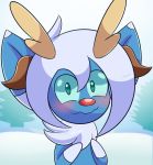  ambiguous_gender blue_fur blush cervine costume feline fur looking_at_viewer mammal meowstic mintyspirit nintendo pok&eacute;mon pok&eacute;mon_(species) red_nose reindeer snow solo tree video_games white_fur 