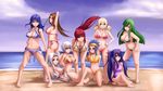 ass beach bikini bisca_mulan blonde_hair blue_eyes blue_hair blush breast_hold breasts brown_eyes brown_hair cana_alberona cleavage erza_scarlet evergreen fairy_tail green_hair hair_ribbon juvia_loxar kneeling large_breasts levy_mcgarden lipstick lisanna_strauss long_hair looking_at_viewer lucy_heartfilia lying makeup mirajane_strauss multiple_girls navel ocean on_side parted_lips ponytail red_hair ribbon short_hair silver_hair sitting small_breasts smile standing swimsuit twintails wendy_marvell 