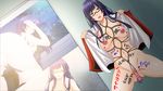  1girl anal anal_insertion anal_object_insertion areolae bdsm blush body_writing bondage bound breasts censored eigyoubu_dai_4-ka_mesubuta_choukyou_shiikukakari female game_cg glasses highres large_breasts legs long_hair looking_at_viewer monpuchi mosaic_censoring mound_of_venus navel nipple_piercing nipples no_bra no_panties object_insertion open_clothes open_mouth photo_(object) piercing purple_eyes purple_hair pussy rope shibari smile solo standing thighs translation_request vibrator 