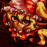  blonde_hair flandre_scarlet foreshortening from_above hat perspective ponytail red_eyes side_ponytail solo tobi_(discharge_cycle) touhou wings 
