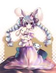  alternate_hairstyle animal_ears aqua_eyes aqua_hair bad_id bad_pixiv_id bow braid bunny_ears chanoa crown dress hair_bow hatsune_miku long_hair solo stuffed_animal stuffed_bunny stuffed_cat stuffed_toy tears twin_braids vocaloid 