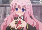  animated animated_gif baka_to_test_to_shoukanjuu blue_eyes blush bunny fidgeting hair_ornament heart heart_hands himeji_mizuki long_hair lowres pink_hair screencap 