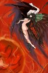 alternate_weapon aoshima arm_cannon barefoot black_hair bow green_bow hair_bow highres long_hair nude reiuji_utsuho solo touhou weapon wings 