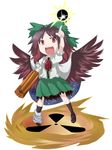  black_sun bow brown_hair eyes green_bow hair_bow long_hair red_eyes reiuji_utsuho reon_(saikyou) solo sun touhou wings 