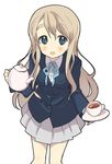  bad_id bad_pixiv_id blonde_hair blue_eyes cup eyebrows k-on! kotobuki_tsumugi leaning long_hair rom_sen solo tea teacup teapot 