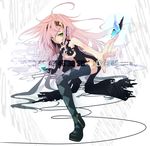  avtechno! bug butterfly dye_(vocaloid) green_eyes headphones highres insect long_hair megurine_luka no_panties pink_hair plastick solo thighhighs very_long_hair vocaloid 