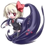  black_legwear blonde_hair blush chibi darkness fang hair_ribbon kugelschreiber outstretched_arms red_eyes ribbon rumia short_hair solo spread_arms thighhighs touhou 
