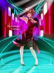  breasts brown_hair caffein cleavage dress gloves high_heels highres large_breasts legs lips meiko nostalogic_(vocaloid) red shoes short_hair solo vocaloid 
