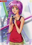  2003 90s bra camisole can green_eyes kokura_masashi lingerie official_art purple_hair scan short_hair smile solo tokimeki_memorial tokimeki_memorial_2 underwear yae_kaori 