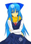  blue_eyes blue_hair bow cirno cirno-nee hair_bow highres long_hair older scarf solo touhou wings 
