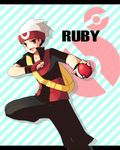  hat holding holding_poke_ball male_focus mokorei poke_ball poke_ball_(generic) pokemon pokemon_special red_eyes ruby_(pokemon) solo 