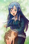 blue_eyes blue_hair copyright_request holding_hands long_hair open_mouth solo_focus tamago_(yotsumi_works) 