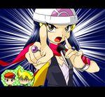  2boys diamond_(pokemon) hair_ornament hairclip hat jewelry long_hair microphone multiple_boys pearl_(pokemon) platinum_berlitz pokemon pokemon_special ring thunderspark yellow_eyes 