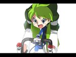  bicycle blue_eyes fuuno_hiina green_hair ground_vehicle mitsuru_(pokemon) poke_ball pokemon pokemon_special solo sweat 