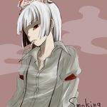  bad_id bad_pixiv_id bow cigarette english fujiwara_no_mokou hair_bow mouth_hold red_eyes sira_tamako smoke smoking solo touhou 