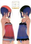  absurdres arms_behind_back bare_shoulders black_hair breasts chemise closed_eyes frills highres lingerie multiple_girls nightgown original panties polar_opposites red_hair ryota-h scan see-through short_hair small_breasts symmetry underwear white_panties 