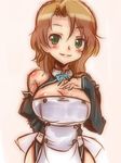  bare_shoulders breasts brown_hair detached_sleeves dream_c_club dream_c_club_(series) futaba_riho green_eyes large_breasts short_hair sketch solo tamago_(yotsumi_works) 