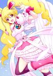  :d bad_id bad_pixiv_id blonde_hair boots bow choker cure_angel_(fresh_precure!) cure_peach eyelashes fresh_precure! hair_ornament heart heart_hair_ornament kannagi_kaname knee_boots long_hair magical_girl momozono_love open_mouth pink_bow pink_choker pink_eyes pink_footwear precure smile solo twintails 