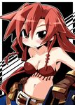  ballista_(sekaiju) bare_shoulders blush braid breasts brown_eyes covered_nipples long_hair medium_breasts navel red_hair reku sekaiju_no_meikyuu sekaiju_no_meikyuu_3 solo twin_braids 