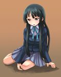 akiyama_mio black_eyes black_hair k-on! kiyune kneeling long_hair school_uniform solo 