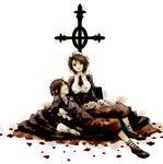  1girl beret black_hair blood brown_hair eerr hat kanon_(umineko) maid shannon short_hair umineko_no_naku_koro_ni 