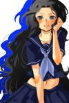  bad_id bad_pixiv_id black_eyes black_hair blush chicken_(frostycolors) jojo_no_kimyou_na_bouken long_hair midriff navel school_uniform serafuku smile solo yamagishi_yukako 