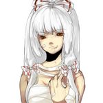  bad_id bad_pixiv_id bandages bandaid bare_shoulders face fujiwara_no_mokou hair_ribbon hands injury lips long_hair portrait red_eyes ribbon sarashi silver_hair simple_background sira_tamako solo touhou 