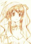  absurdres bad_id bad_pixiv_id bride brown dress godees hanamaru_youchien highres monochrome solo wedding_dress yamamoto_nanako yellow_background 