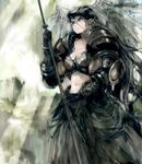  armor armored_dress breasts grey_eyes head_wings highres long_hair md5_mismatch medium_breasts original polearm silver_hair solo spear toi8 valkyrie weapon 