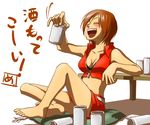  barefoot blush breasts can drunk junji laughing medium_breasts meiko pencil_skirt simple_background sitting skirt solo translated vocaloid 
