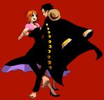  1girl black_hair dancing hat monkey_d_luffy nami_(one_piece) one_piece one_piece:_strong_world orange_hair rinkufuri sandals short_hair straw_hat 