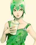  drink drinking foo_fighters green green_eyes green_hair haato jojo_no_kimyou_na_bouken overalls short_hair solo 
