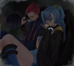  1girl bad_id bad_pixiv_id blue_eyes blue_hair cape cousins gym_leader ibuki_(pokemon) kujiramu pokemon pokemon_(game) pokemon_hgss red_eyes red_hair wataru_(pokemon) 