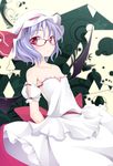  bare_shoulders bespectacled dress glasses hat ogami_kazuki purple_hair red-framed_eyewear red_eyes remilia_scarlet solo strapless strapless_dress touhou 