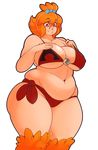  1girl bikini breasts camerupt cleavage eikasianspire erect_nipples fat female hair_ornament large_breasts navel orange_hair parted_lips plump pokemon red_eyes smile solo swimsuit team_magma thick_thighs wide_hips 