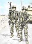  3boys assault_rifle gun helmet holster iraq military military_vehicle multiple_boys rifle scope soldier sumisi vehicle weapon 