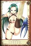 1girl armor blue_eyes breasts chocolate claw dark_persona food green_hair gretel_(queen&#039;s_blade) gretel_(queen's_blade) kantaka kicking large_breasts leg_up licking licking_lips long_hair navel queen&#039;s_blade queen&#039;s_blade_grimoire queen's_blade queen's_blade_grimoire revealing_clothes skimpy tongue tongue_out 
