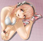  1girl breasts cleavage headphones highres large_breasts long_hair nitroplus pink_hair red_eyes sitting super_sonico swimsuit toten_(artist) watch 