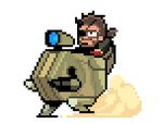  1boy animated animated_gif beard big_boss brown_hair dust_cloud eyepatch facial_hair gashi-gashi horn metal_gear_(series) metal_gear_solid_v robot running venom_snake 