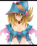  bad_id bad_pixiv_id bare_shoulders blonde_hair blush blush_stickers boots breasts choker cleavage dark_magician_girl duel_monster green_eyes hat highres large_breasts long_hair love_(pspdspsp) pentacle solo staff wizard_hat yuu-gi-ou yuu-gi-ou_duel_monsters 