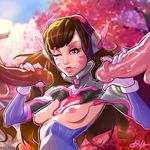  breastless_clothes breasts brown_hair character_name d.va_(overwatch) disembodied_penis double_handjob facial_mark gloves handjob headphones large_penis lips long_hair multiple_penises nipples nose one_eye_closed outdoors overwatch penis purple_eyes small_breasts solo_focus uncensored vintem whisker_markings white_gloves 