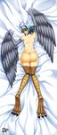 1girl ass blue_hair dakimakura feathered_wings harpy jadenkaiba lying monster_girl monster_musume_no_iru_nichijou nude on_back papi_(monster_musume) talons wings 