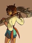  1girl ajna_(indivisible) axe brown_eyes brown_hair indivisible tagme weapon 