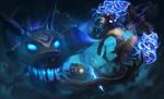  absurdres aura blue_fire dgatrick fangs fire furry glowing glowing_eyes highres kindred lamb_(league_of_legends) league_of_legends monster wolf_(league_of_legends) 