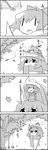  4koma :x autumn_leaves bow bug chibi chibi_on_head cirno comic commentary dragonfly forest greyscale hair_bow hat highres ice ice_wings insect letty_whiterock minigirl monochrome nature on_head open_mouth scarf smile swatting tani_takeshi touhou translated triangular_headpiece under_covers walking wind wings yukkuri_shiteitte_ne |_| 